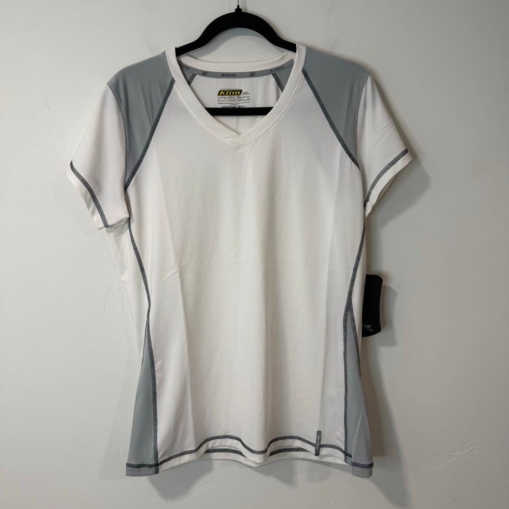 Klim Women's Advantage Tech Tee Shirt White Gray Large‎ NEW V Neck